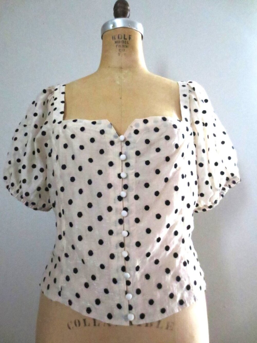 Madewell Polka Dot  Ivory & Black Sweetheart Neckline Top